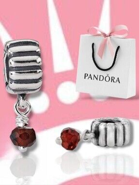 PANDORA Vintage Sterling Silver Garnet January Birthstone Dangle Charm Retired